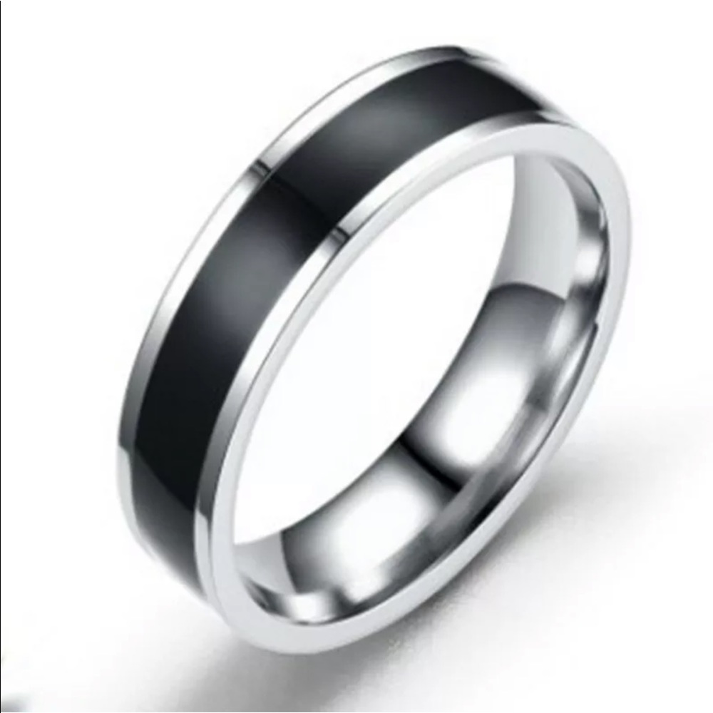 Size 6 1/2 Hypoallergenic Stainless Steel Black Silver Ring NEW